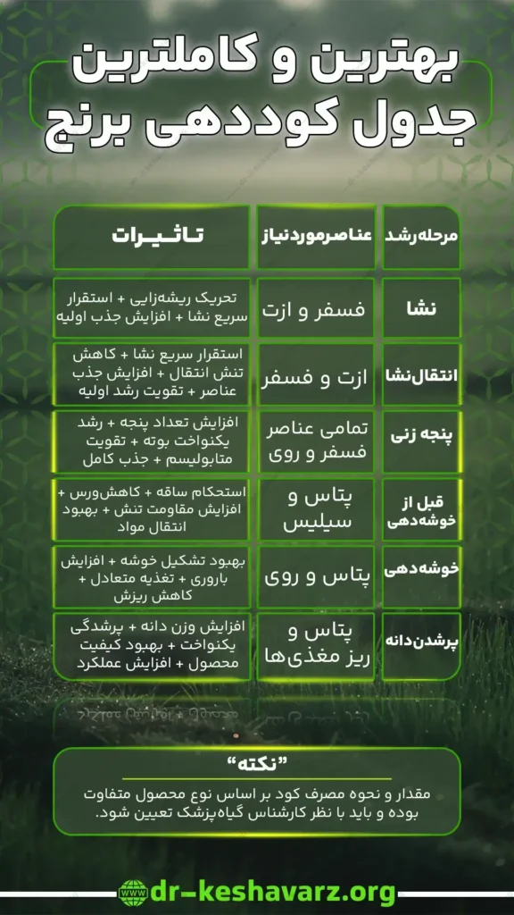 ارائه دقیقترین جدول کود دهی برنج.