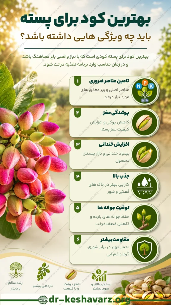 اینفوگرافی مربوط به کود برای پسته در سایت دکتر کشاورز.